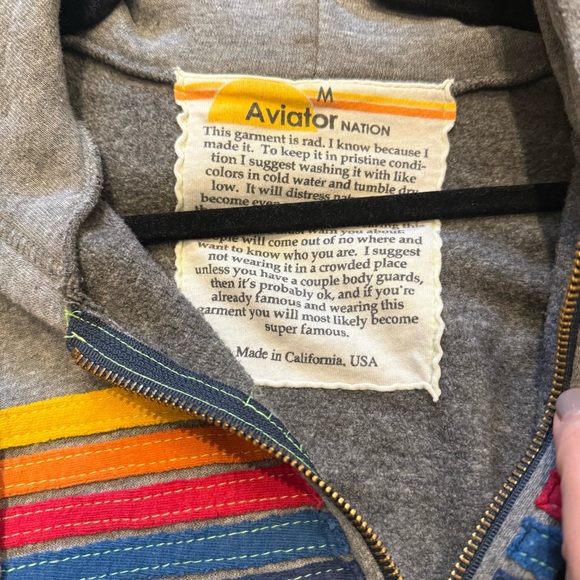 Aviator Nation Gray Zip-Up Sweater with Colorful Stripes - Picture 5 of 5